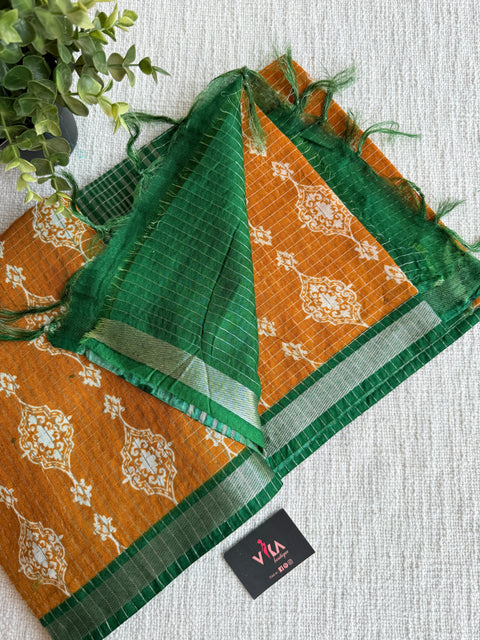 Ajrakh Printed art silk saree