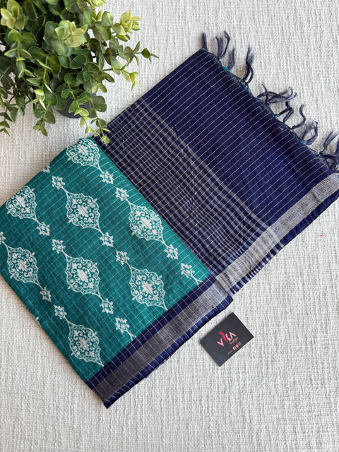 Ajrakh Printed art silk saree