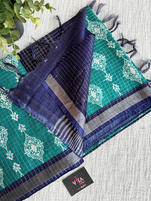 Ajrakh Printed art silk saree