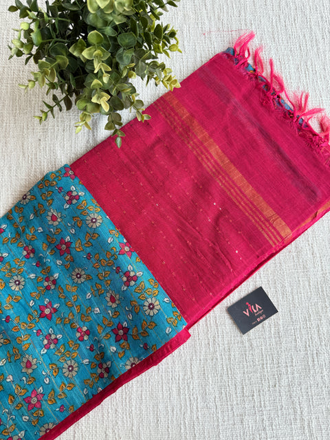 Ajrakh Printed art silk saree