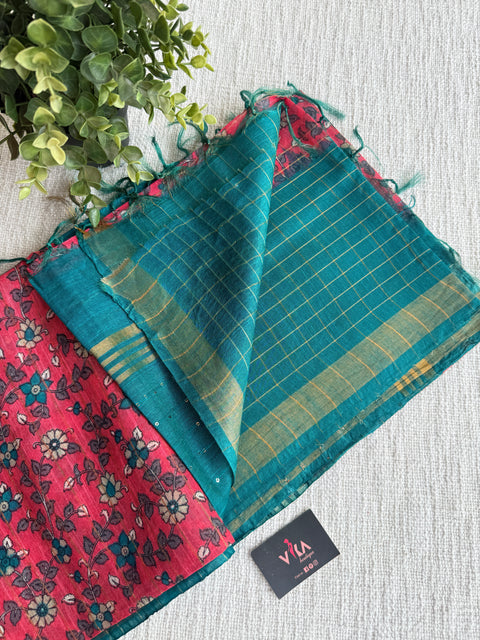 Ajrakh Printed art silk saree