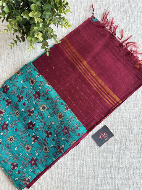 Ajrakh Printed art silk saree