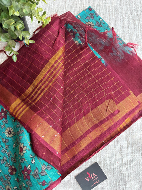 Ajrakh Printed art silk saree