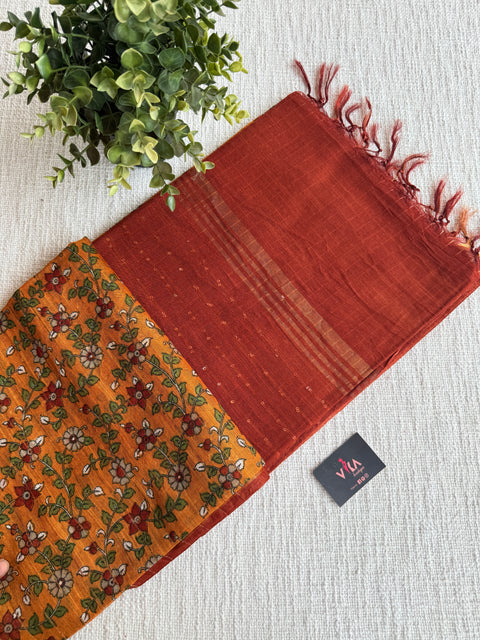 Ajrakh Printed art silk saree