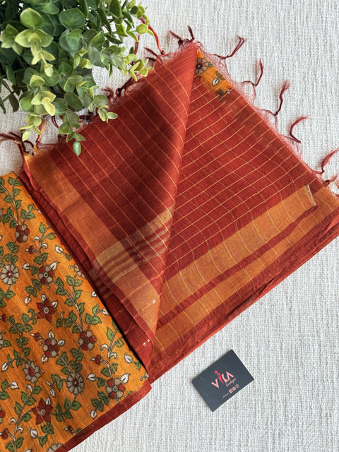 Ajrakh Printed art silk saree