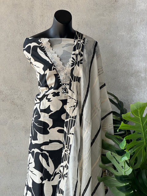 V lace neck printed cotton salwar material