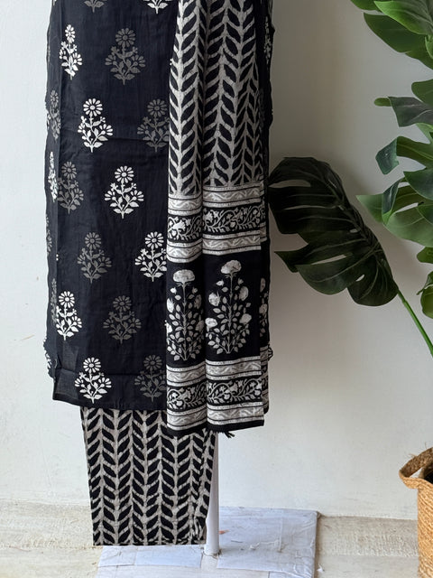 Black Printed cotton kurta pant set