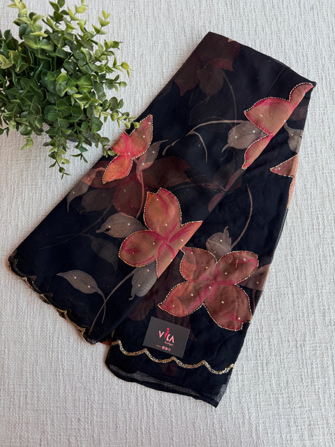 Cut dana work Floral printed chiffon saree