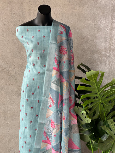 Embroidered cotton linen salwar material