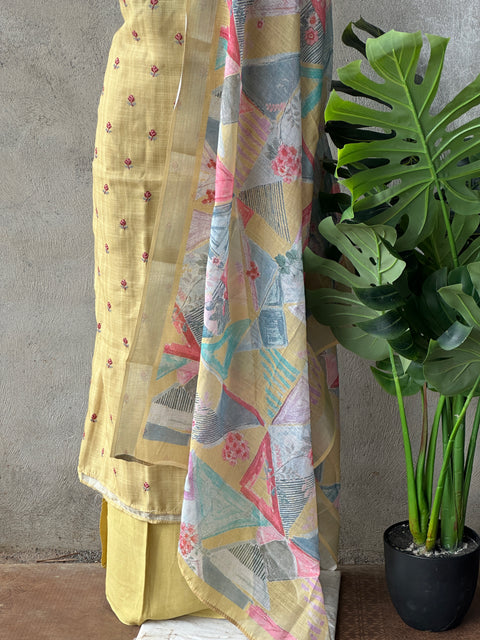 Embroidered cotton linen salwar material