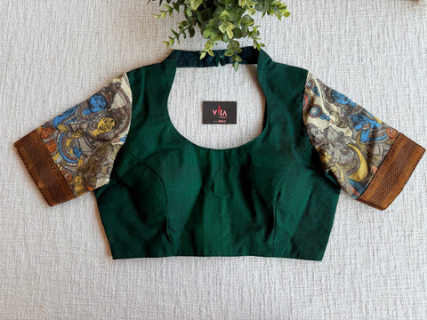 High pot neck kalamkari sleeve blouse