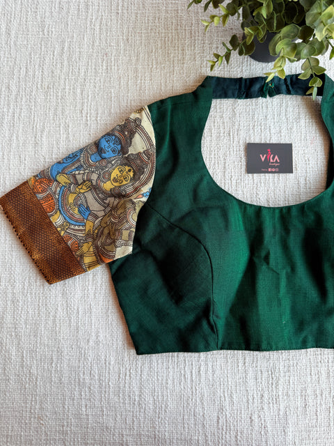 High pot neck kalamkari sleeve blouse