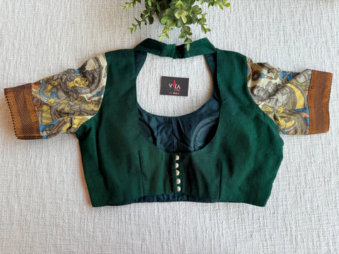 High pot neck kalamkari sleeve blouse