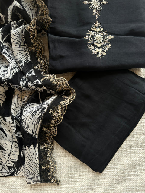 Partywear Black Dola silk suit set