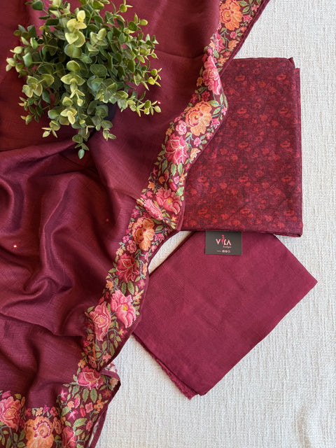 Printed semi raw silk salwar suit set