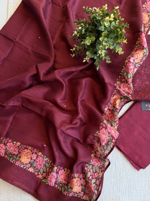 Printed semi raw silk salwar suit set