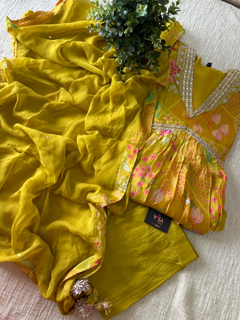 Alia floral printed muslin ready suit set