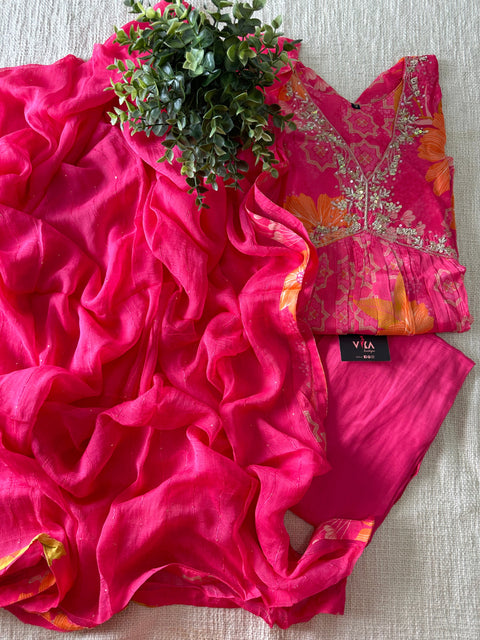 Alia cut Floral printed pure chinnon ready suit