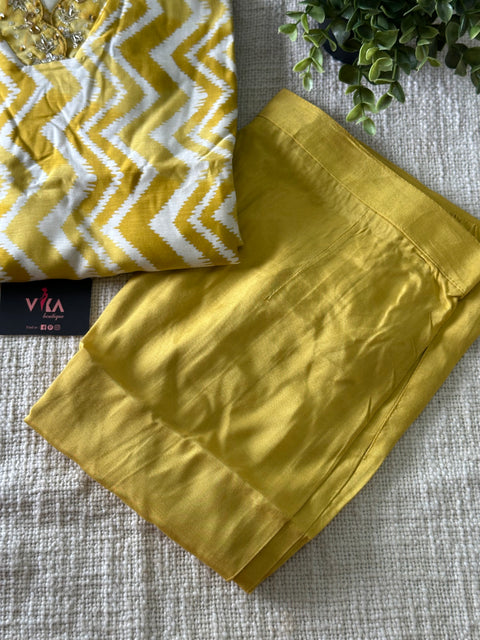 V neck zigzag printed muslin ready kurti pant