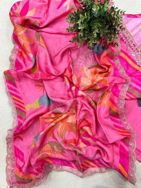 Pink printed muslin salwar suit material