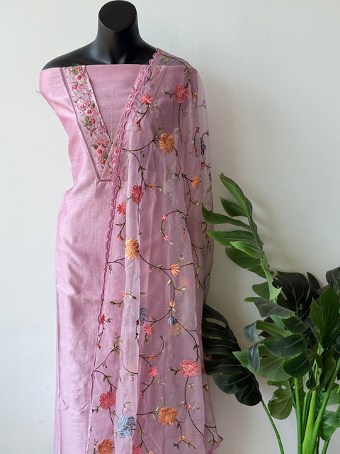 V neck emb pure muslin salwar material