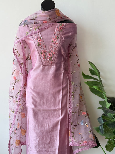 V neck emb pure muslin salwar material