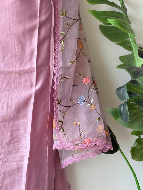 V neck emb pure muslin salwar material