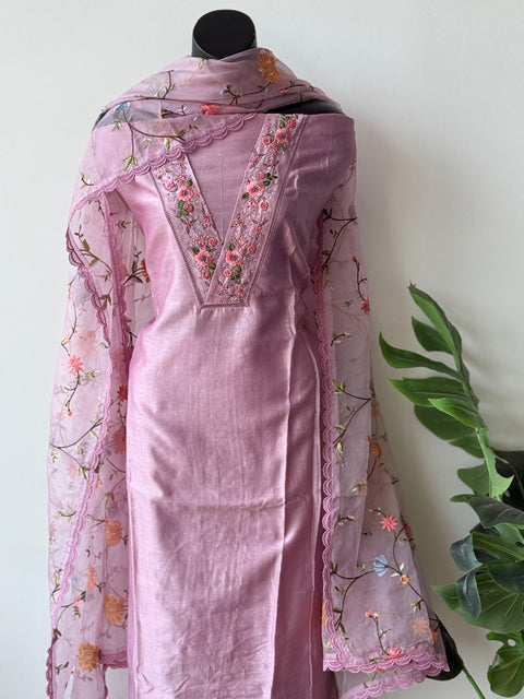 V neck emb pure muslin salwar material