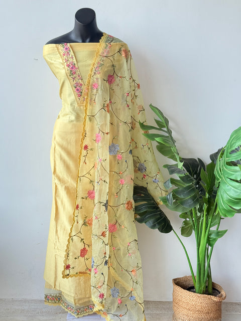 V neck emb pure muslin salwar material