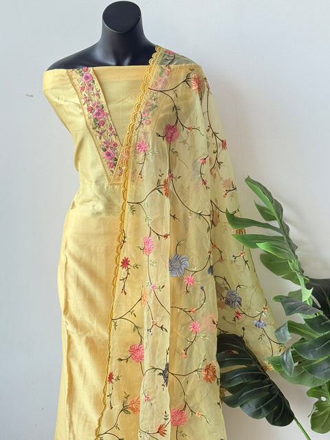 V neck emb pure muslin salwar material