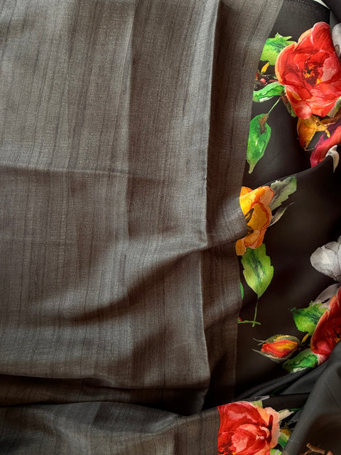 Digital printed semi Tussar satin saree