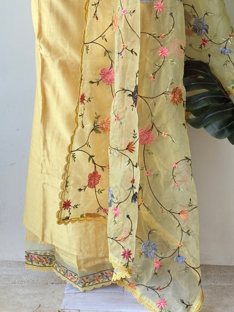 V neck emb pure muslin salwar material