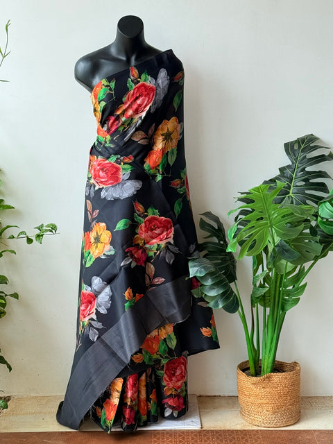 Digital printed semi Tussar satin saree