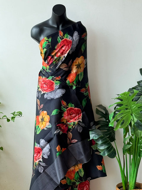 Digital printed semi Tussar satin saree