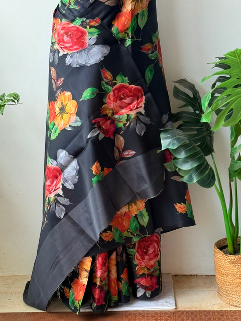 Digital printed semi Tussar satin saree