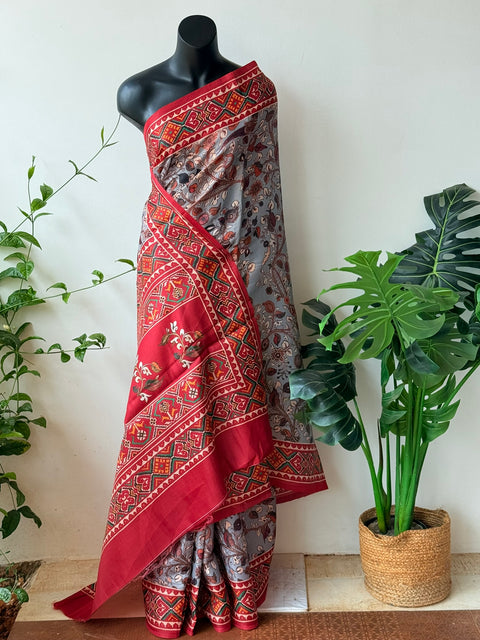 Digital printed semi Tussar satin saree