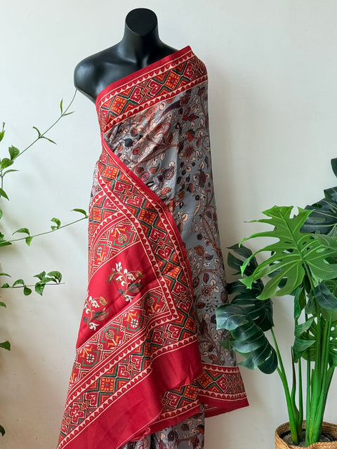 Digital printed semi Tussar satin saree
