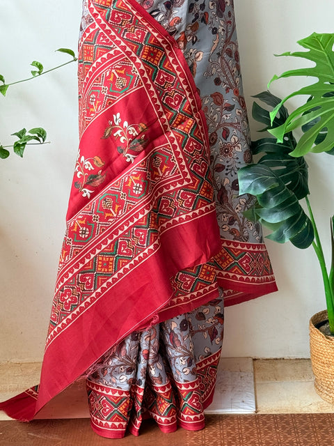 Digital printed semi Tussar satin saree