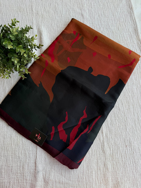 Digital printed semi Tussar satin saree
