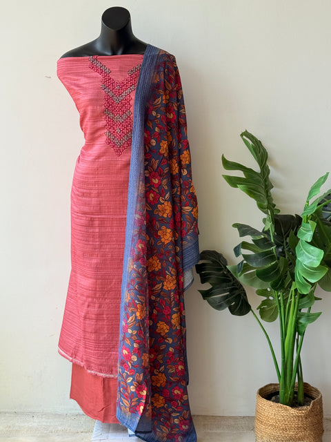 Hand emb raw silk salwar material