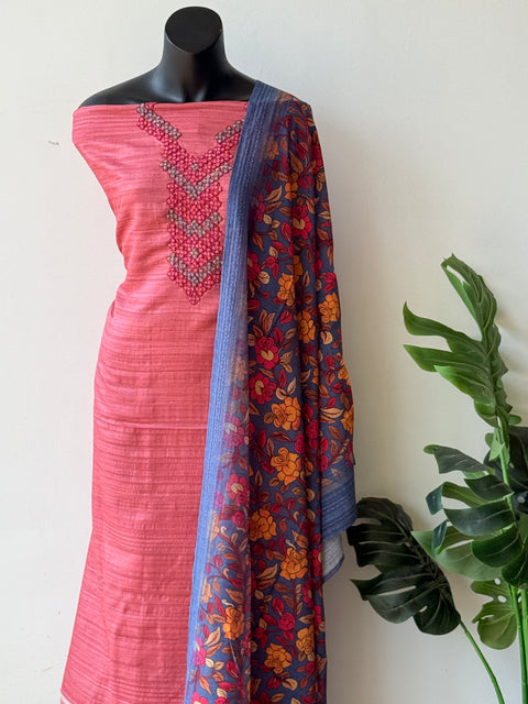 Hand emb raw silk salwar material