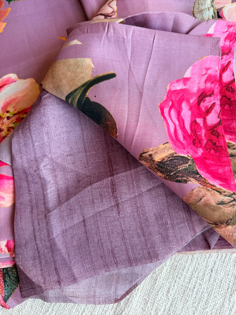 Digital printed semi Tussar satin saree