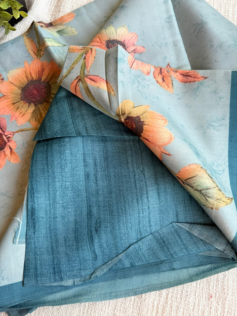 Digital printed semi Tussar satin saree