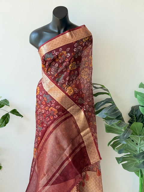 Floral printed pure Organza silk saree