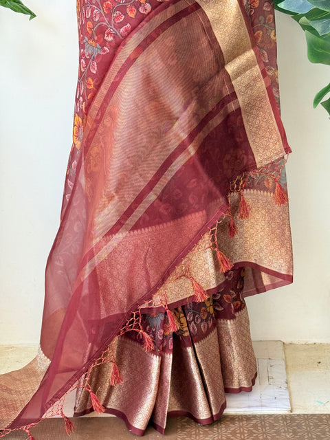 Floral printed pure Organza silk saree