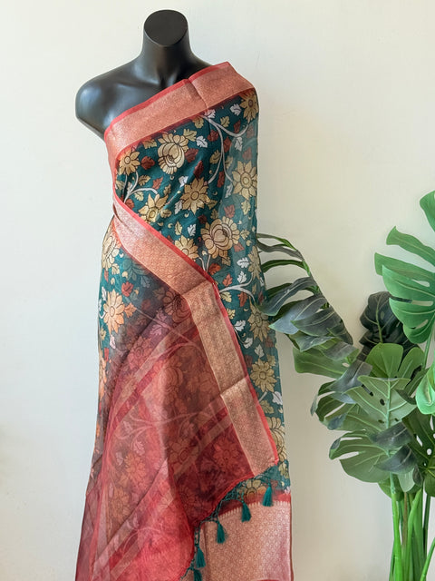 Floral printed pure Organza silk saree