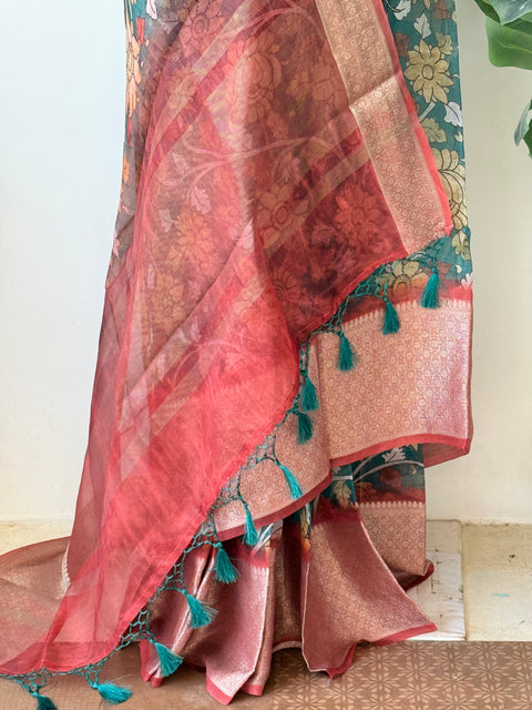 Floral printed pure Organza silk saree