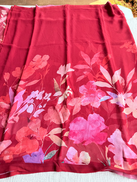 Floral printed georgette saree
