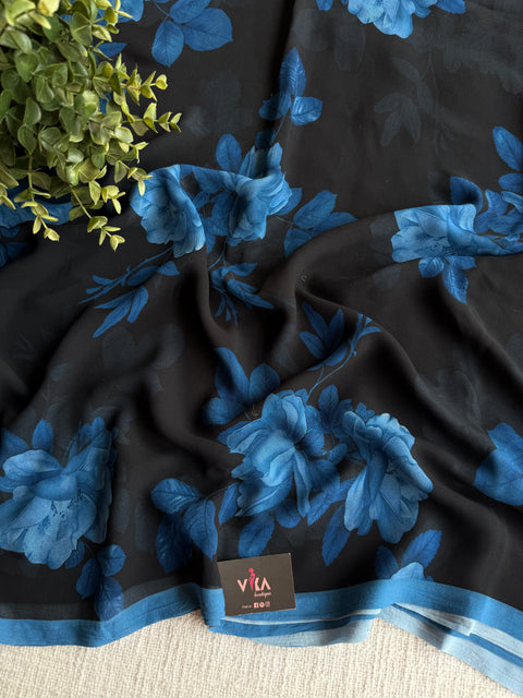 Floral printed georgette saree