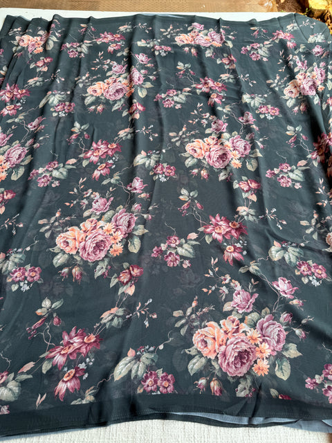 Floral printed georgette saree